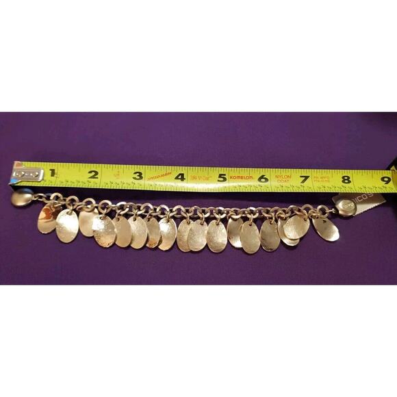 Chico's Signed Silver Tone Chain Charm Bracelet Matte Textured Shiny Oval Discs - Picture 4 of 7